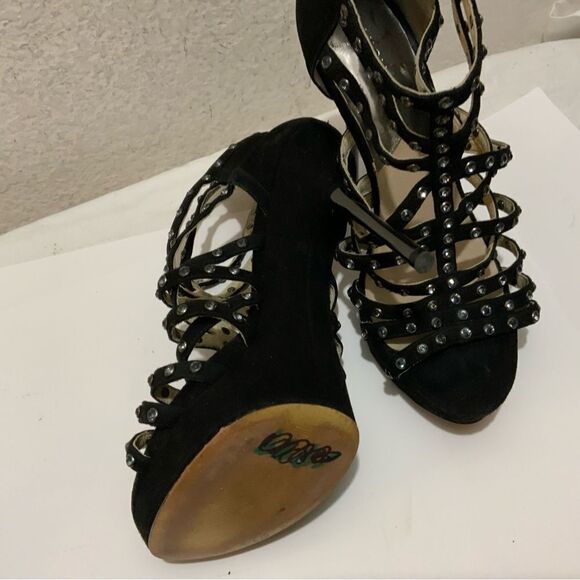 Micheal kors black suede rhinestone studded platforms heels size 7.5 - Picture 8 of 13